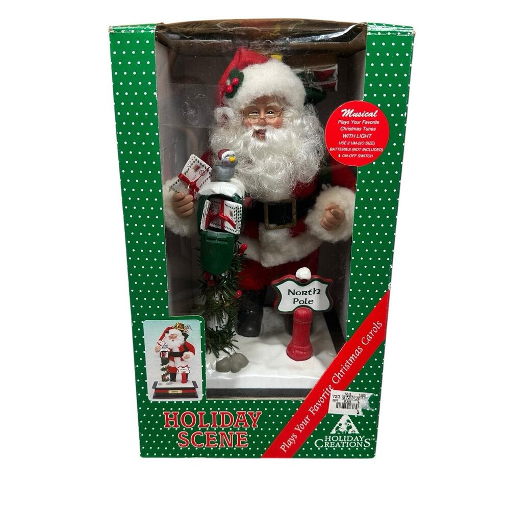 Vtg Holiday Creations‎ Santa Claus Lighted Musical North Pole Scene Figurine 90s